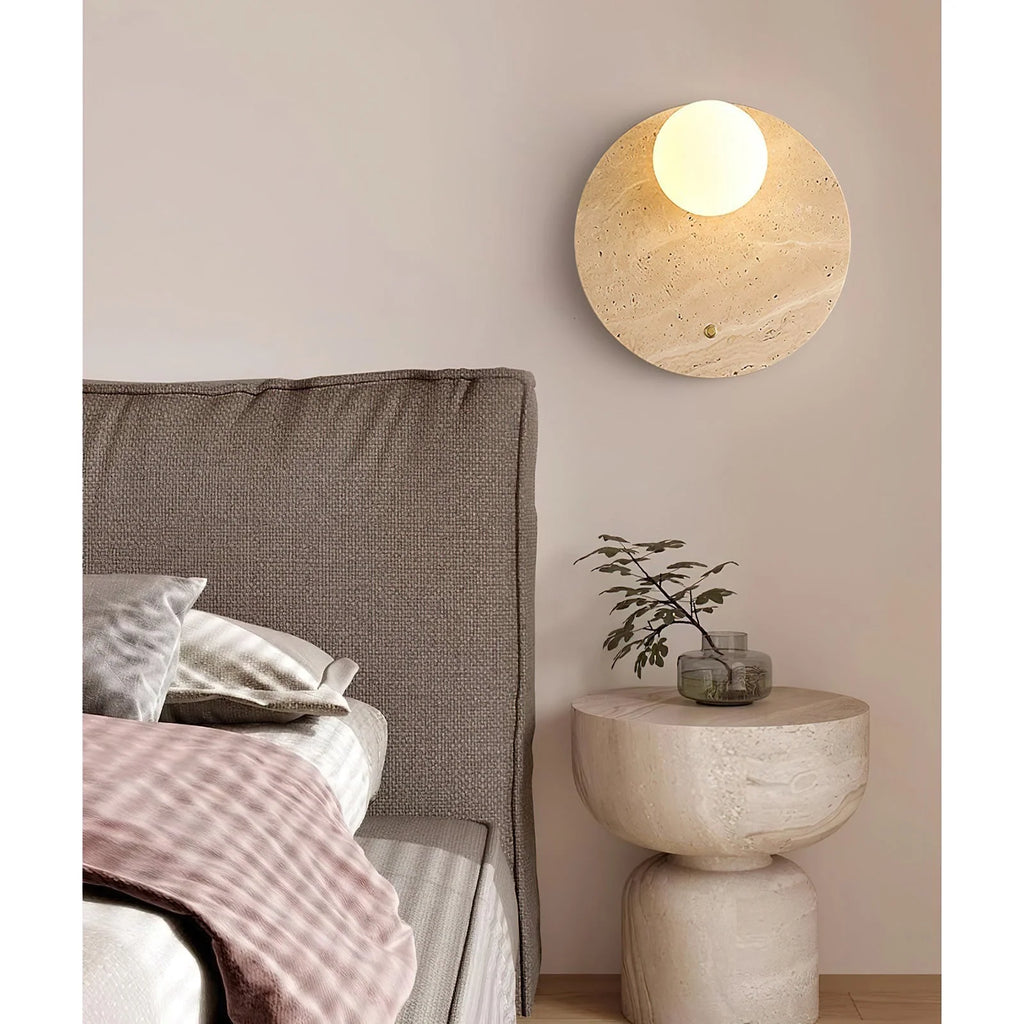 Wall Sconce | Travertine & Glass | 30 x 30 cm