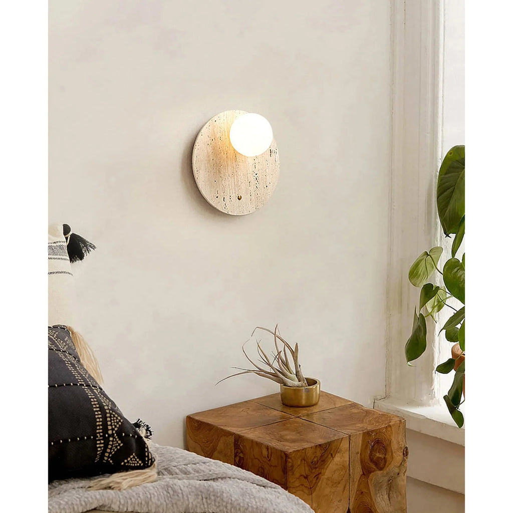 Wall Sconce | Travertine & Glass | 30 x 30 cm