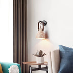 Wall Sconce | Travertine Shade & Wood Handle | Hardwired