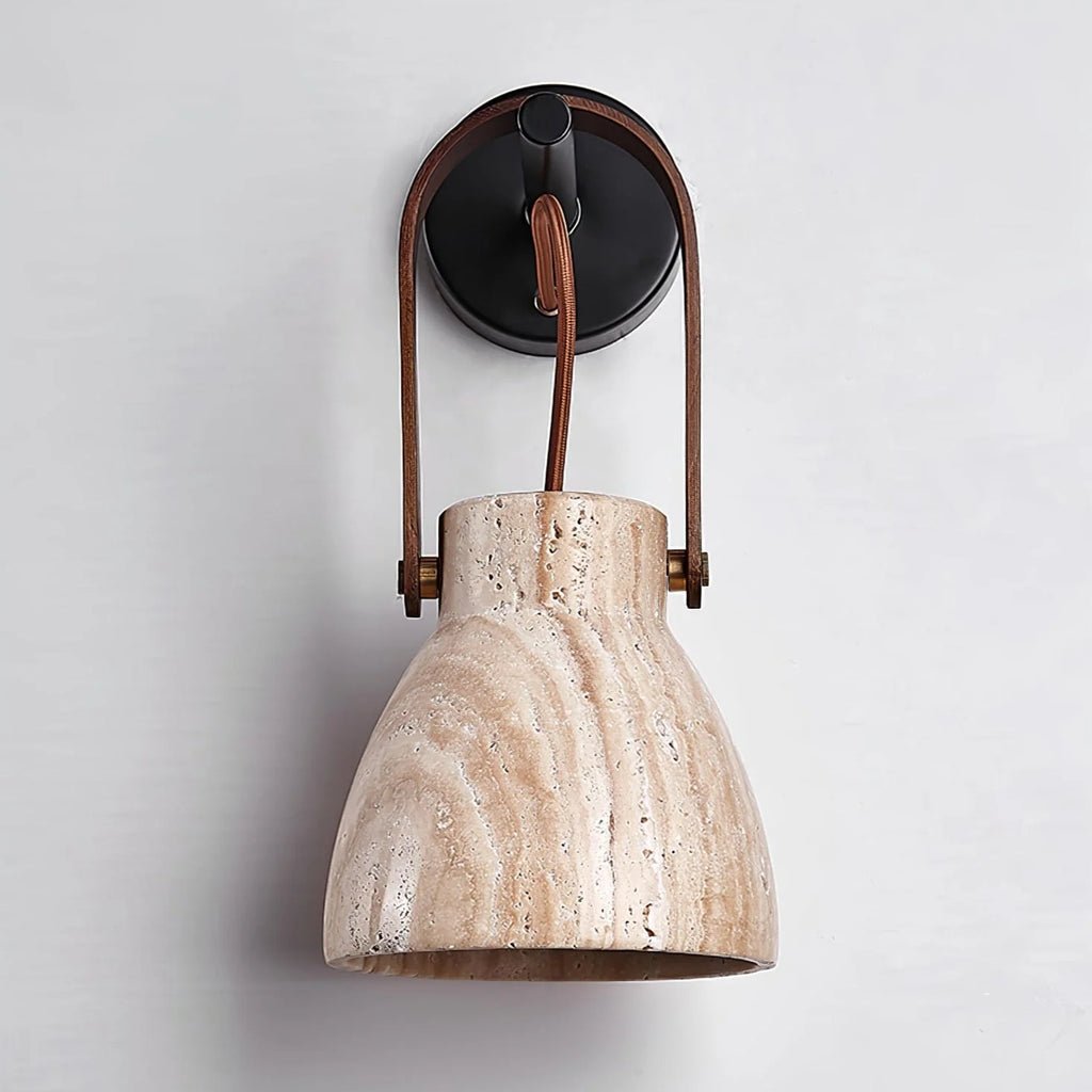 Wall Sconce | Travertine Shade & Wood Handle | Hardwired
