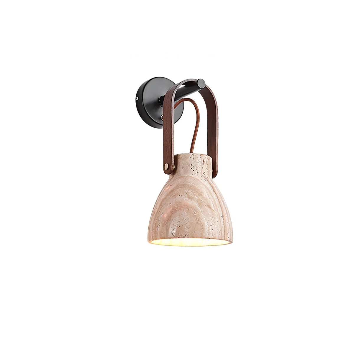 Wall Sconce | Travertine Shade & Wood Handle | Hardwired