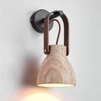 Wall Sconce | Travertine Shade & Wood Handle | Hardwired