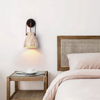 Wall Sconce | Travertine Shade & Wood Handle | Hardwired