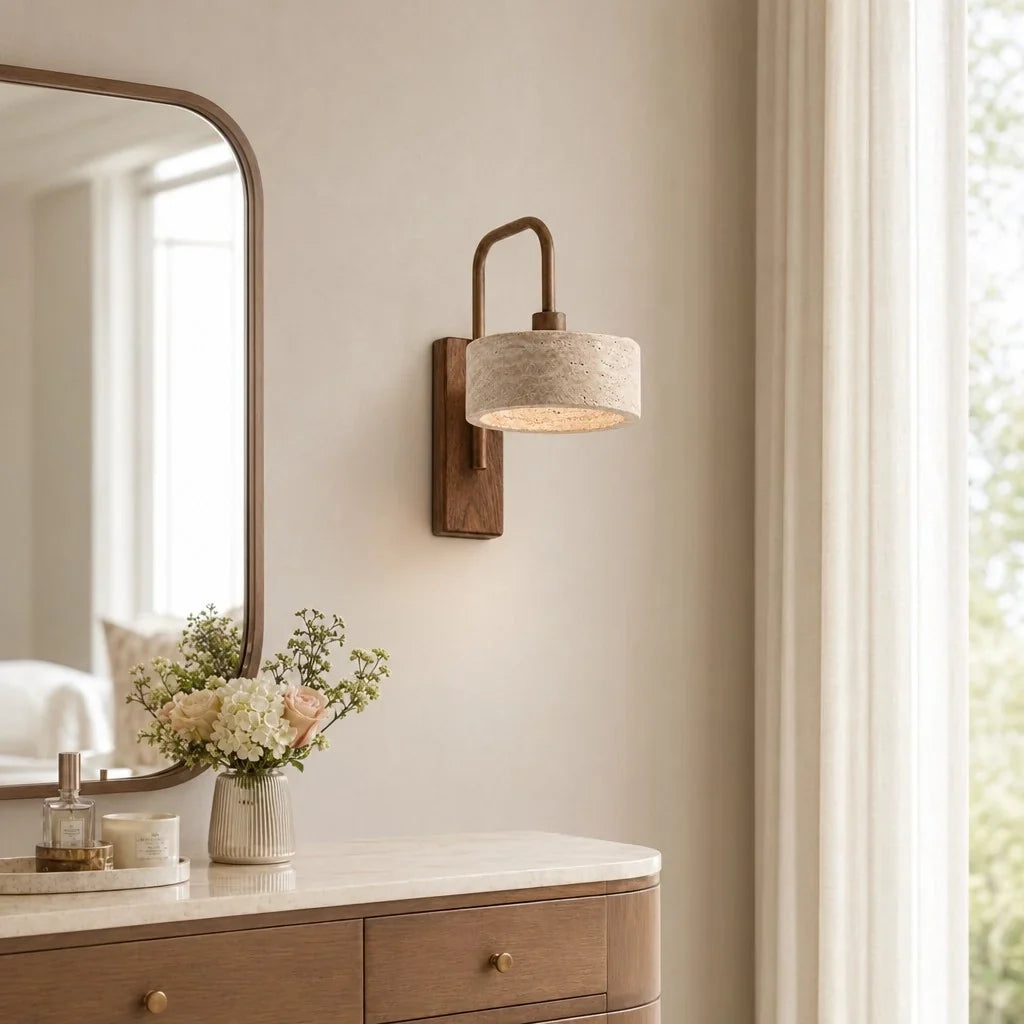 Wall Sconce | Travertine & Wood Wabi-Sabi | LED Included