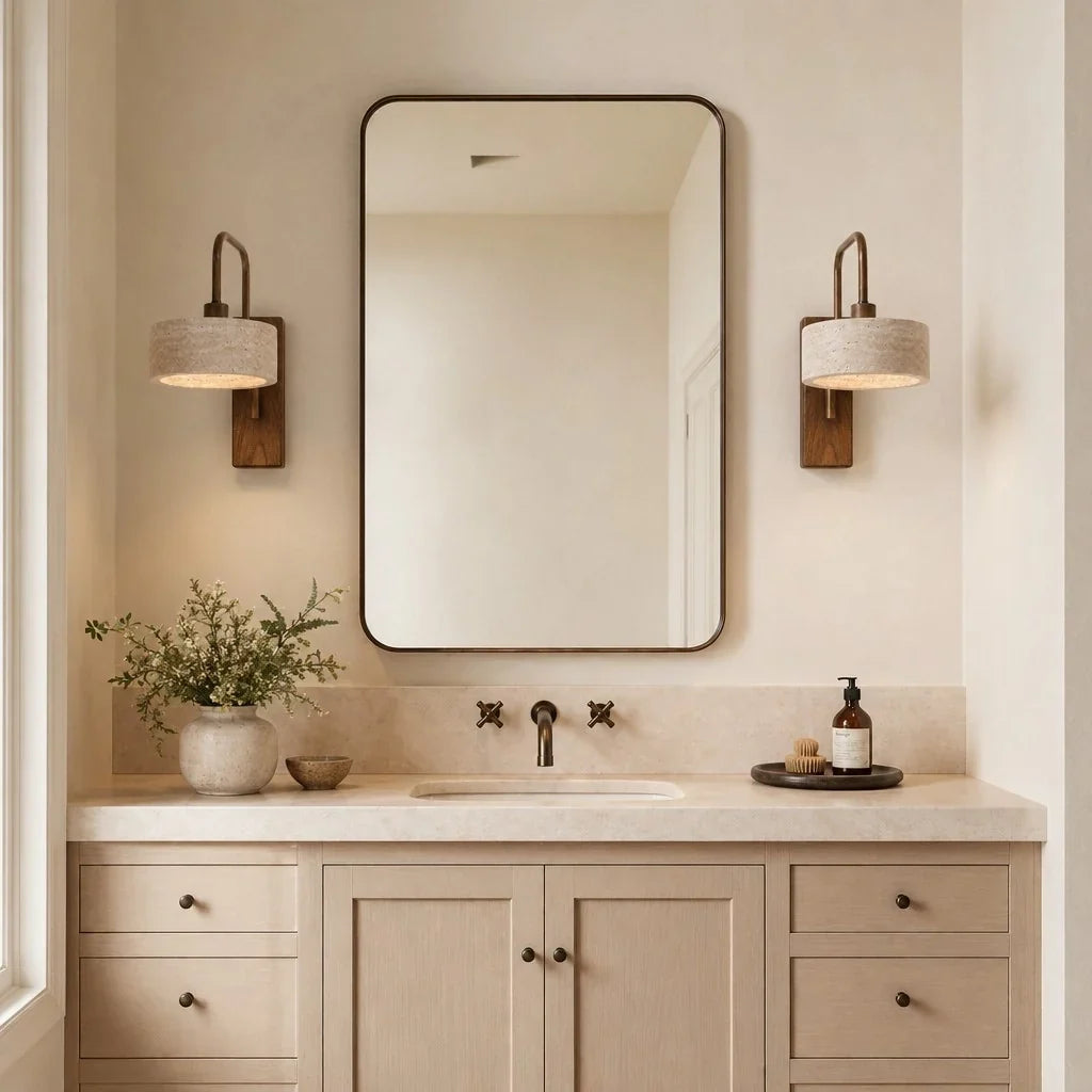 Wall Sconce | Travertine & Wood Wabi-Sabi | LED Included