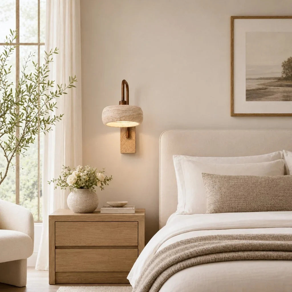 Wall Sconce | Travertine & Wood Wabi-Sabi | LED Included