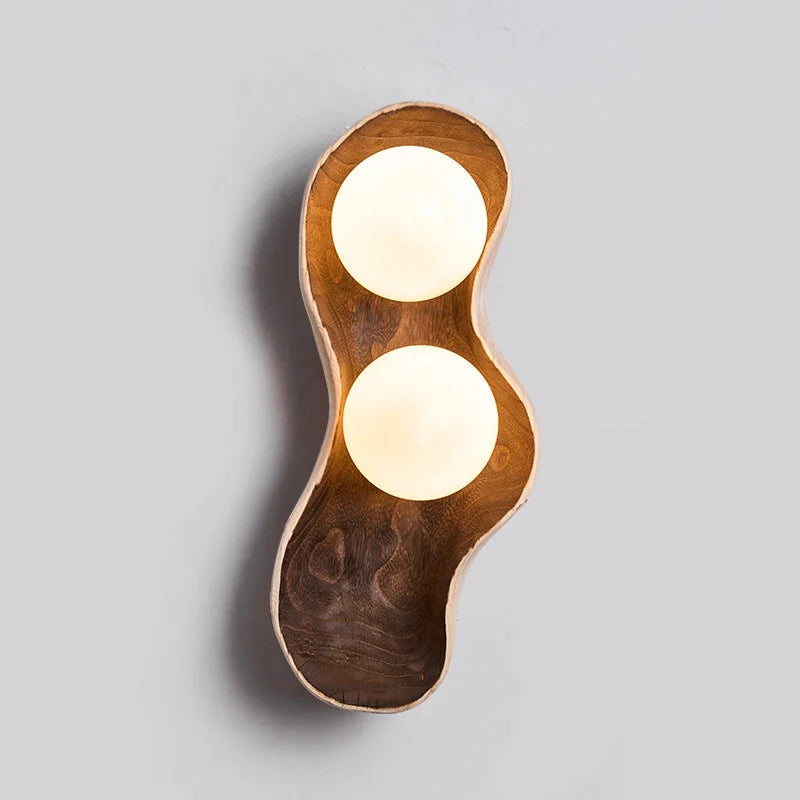 Wall Sconce | Wood Body & Glass Shade | Single Or Double Arm