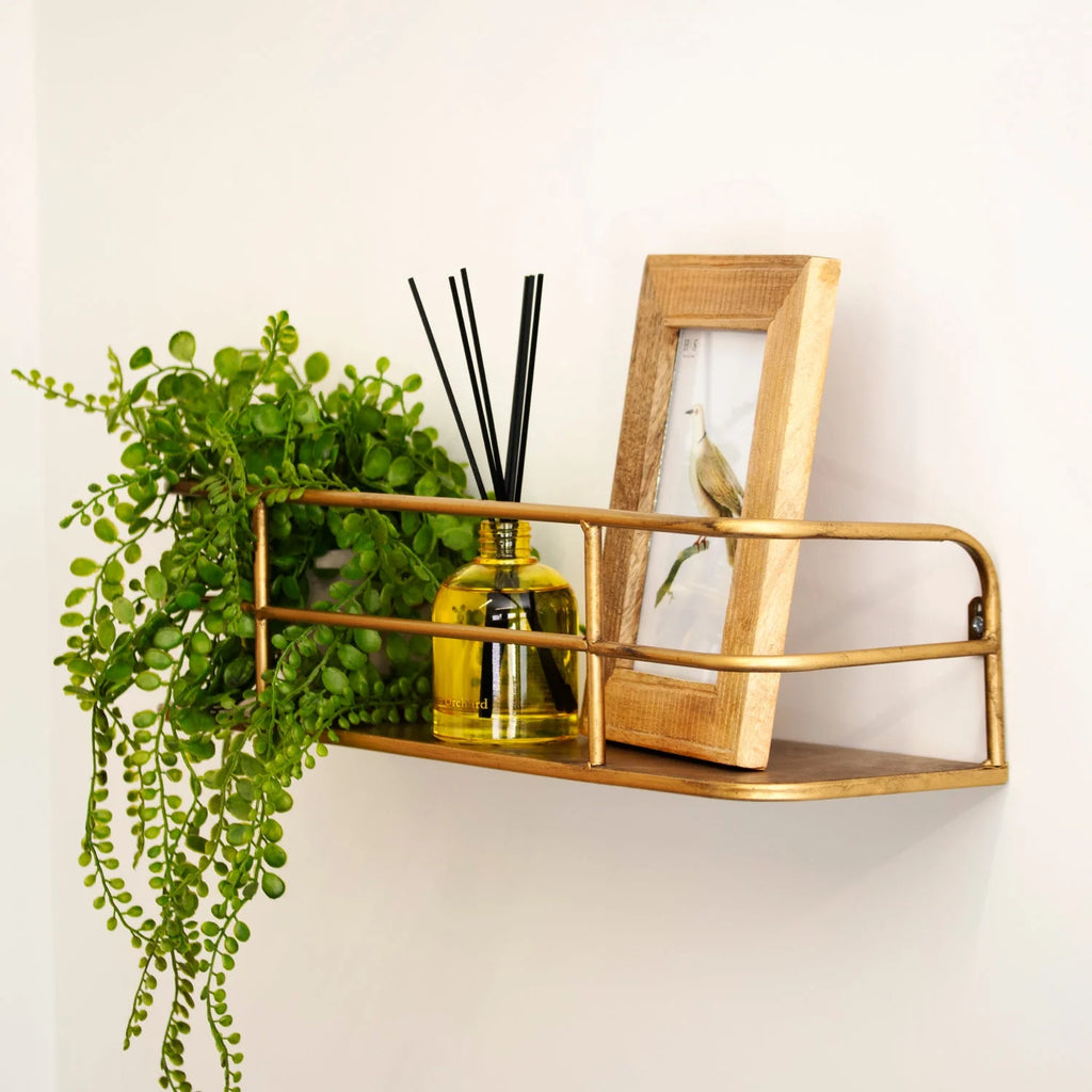 Wall Shelf | Industrial Wireframe & Brushed Brass | 55 cm