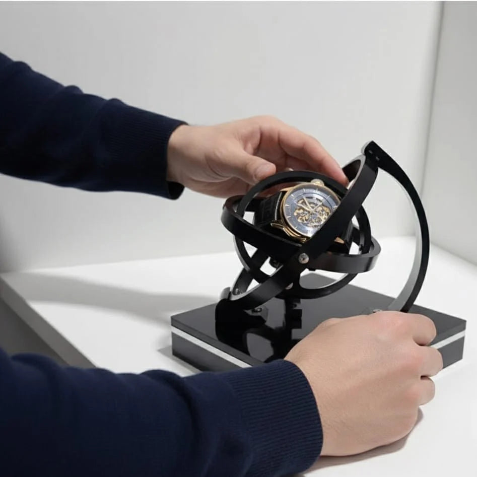 Watch Winder | Silent Motor & Adjustable Rotation | Wood & Glass Finish