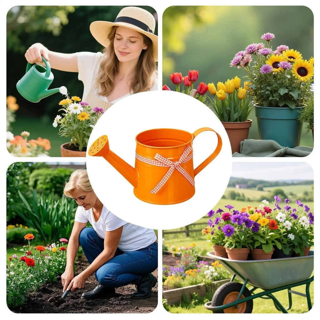 Watering Can | Painted Steel, Perforated Shower Head & Decorative Ribbon