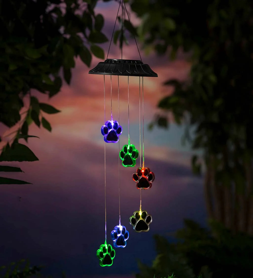 Wind Chime | Solar-Powered Color-Changing Paw Prints