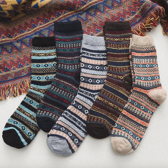Winter Socks | Wool & Cotton Blend Double-Layer Warmth | Scandinavian Pattern