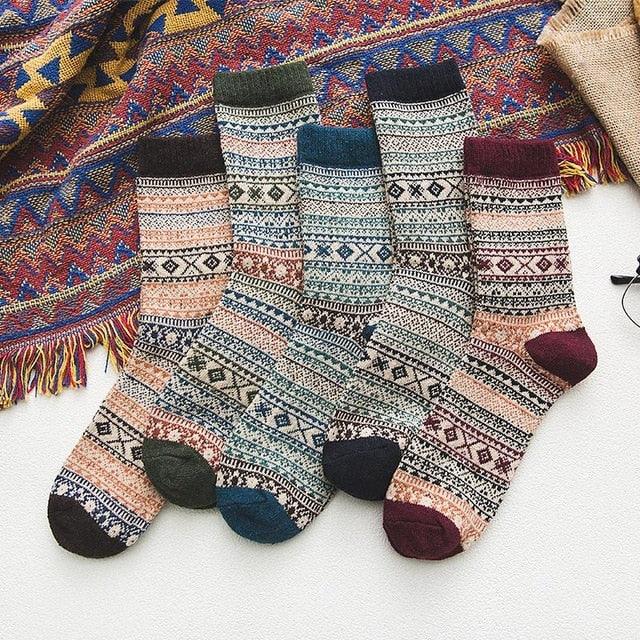 Winter Socks | Wool & Cotton Blend Double-Layer Warmth | Scandinavian Pattern