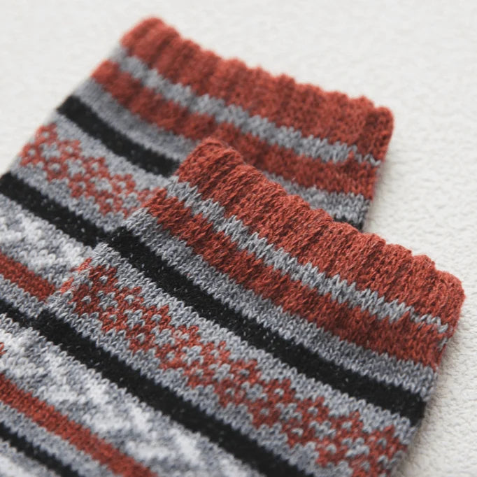 Winter Socks | Wool & Cotton Blend Double-Layer Warmth | Scandinavian Pattern