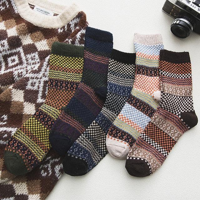 Winter Socks | Wool & Cotton Blend Double-Layer Warmth | Scandinavian Pattern