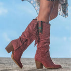 Women's Knee-High Boots | Faux Suede & Fringe | 3-Inch Block Heel