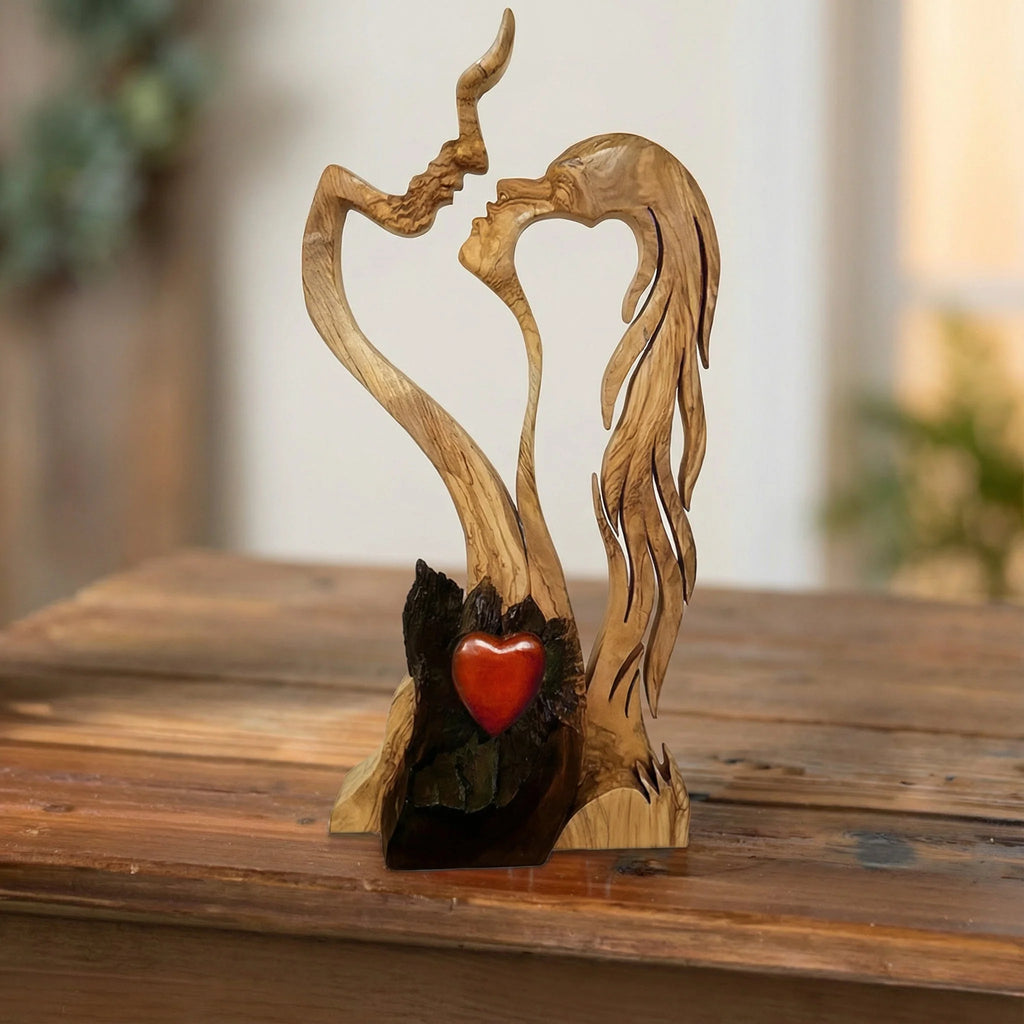 Wood Sculpture | Abstract Couple Design & Natural Finish