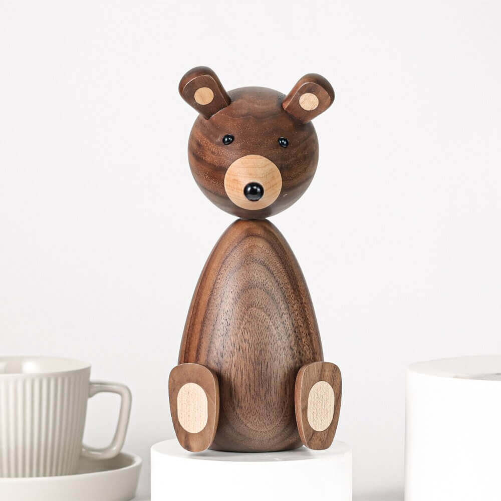 Wooden Bear Ornaments | Danish-Designed Walnut & Beech | Set of 2