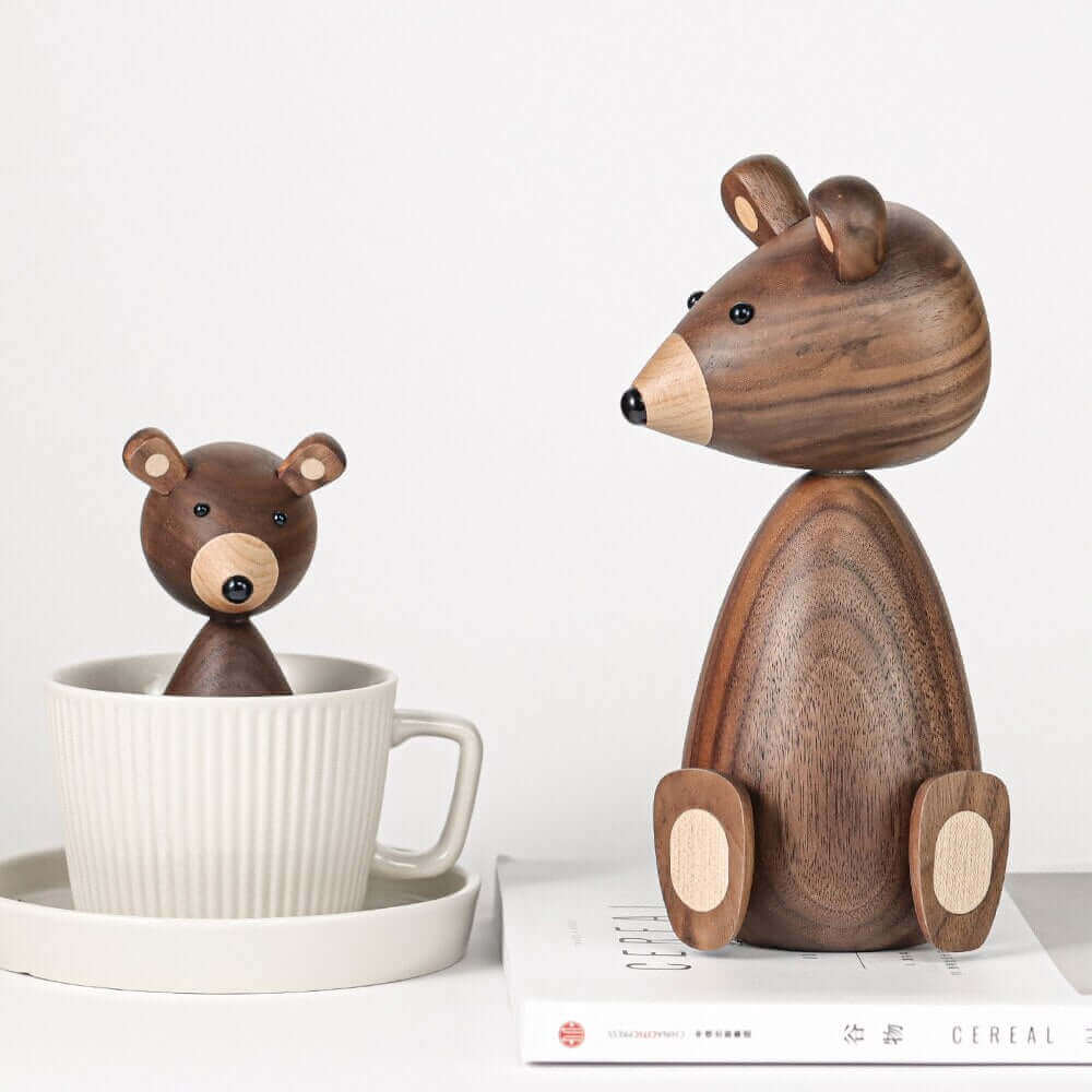 Wooden Bear Ornaments | Danish-Designed Walnut & Beech | Set of 2