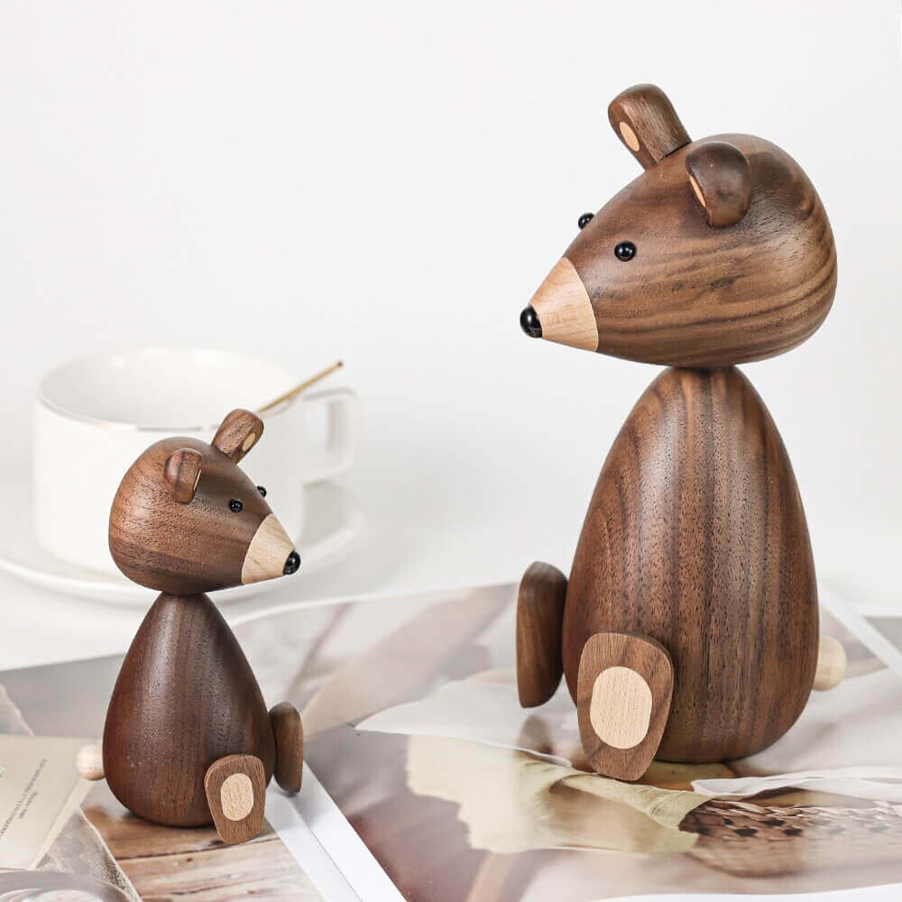 Wooden Bear Ornaments | Danish-Designed Walnut & Beech | Set of 2