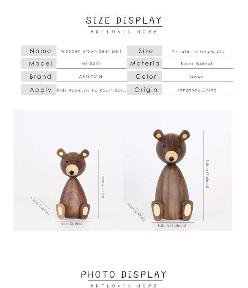 Wooden Bear Ornaments | Danish-Designed Walnut & Beech | Set of 2