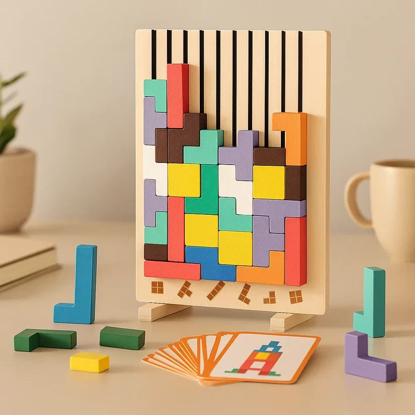 Wooden Tetris Puzzle Board | Upright & Tactile Pieces