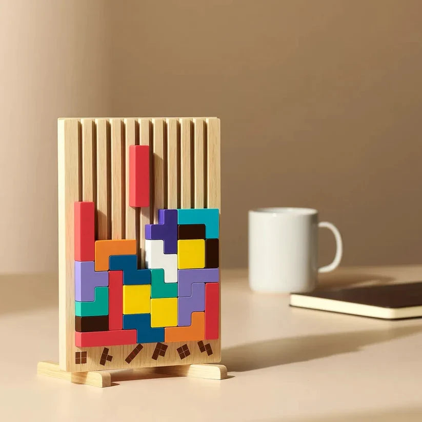 Wooden Tetris Puzzle Board | Upright & Tactile Pieces