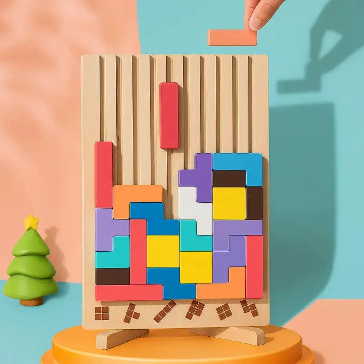 Wooden Tetris Puzzle Board | Upright & Tactile Pieces