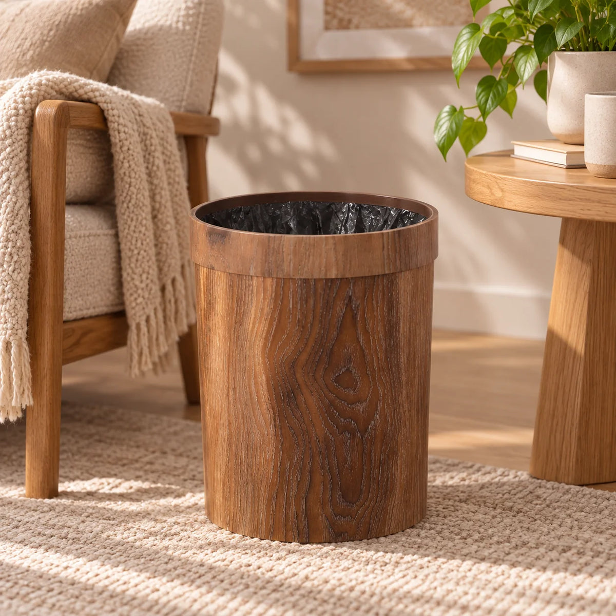 Wooden Trash Bin | Natural Wood Finish & Removable Lid