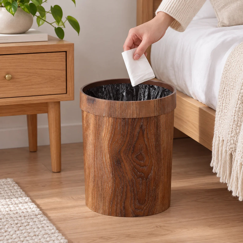 Wooden Trash Bin | Natural Wood Finish & Removable Lid