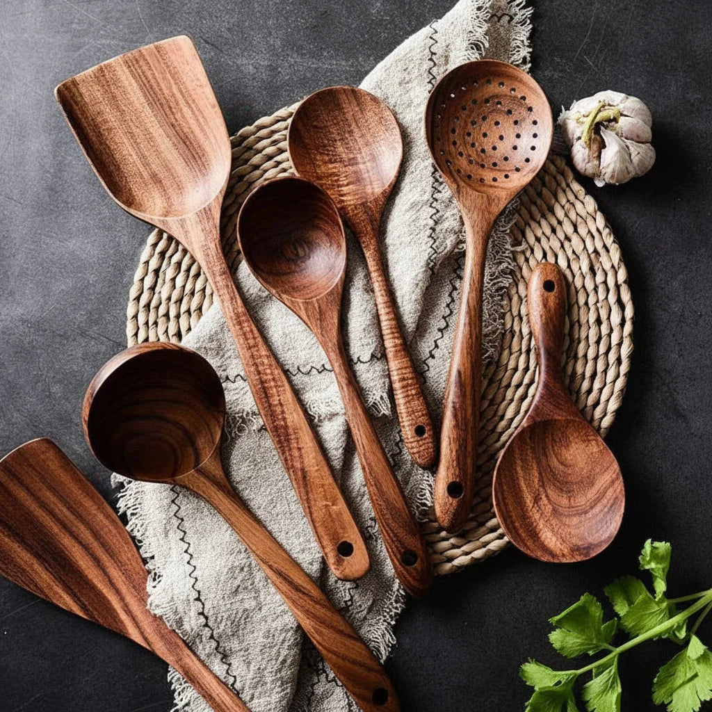 Wooden Utensil Set | Natural Hardwood & Food-Grade Finish | 7-Piece