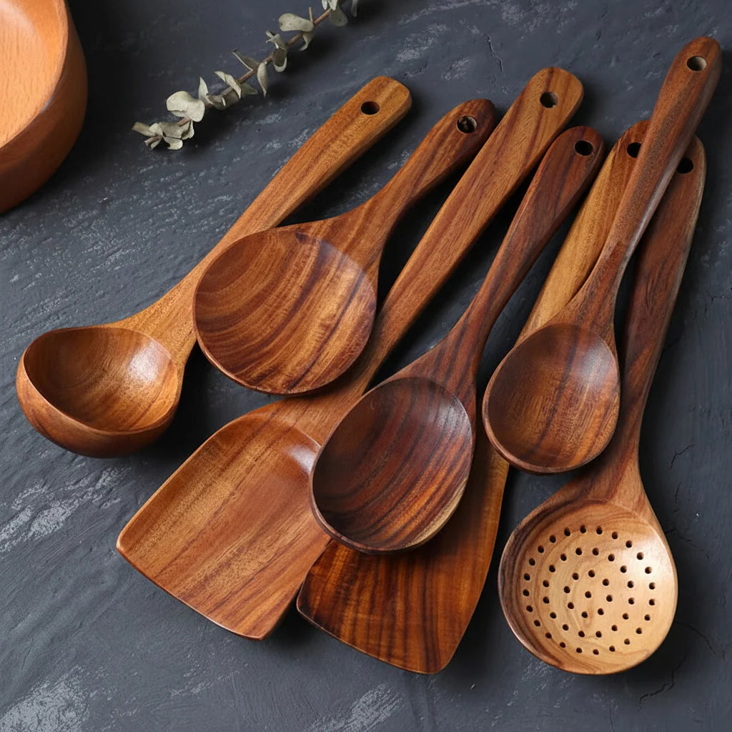 Wooden Utensil Set | Natural Hardwood & Food-Grade Finish | 7-Piece
