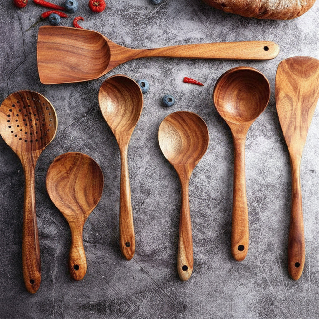 Wooden Utensil Set | Natural Hardwood & Food-Grade Finish | 7-Piece
