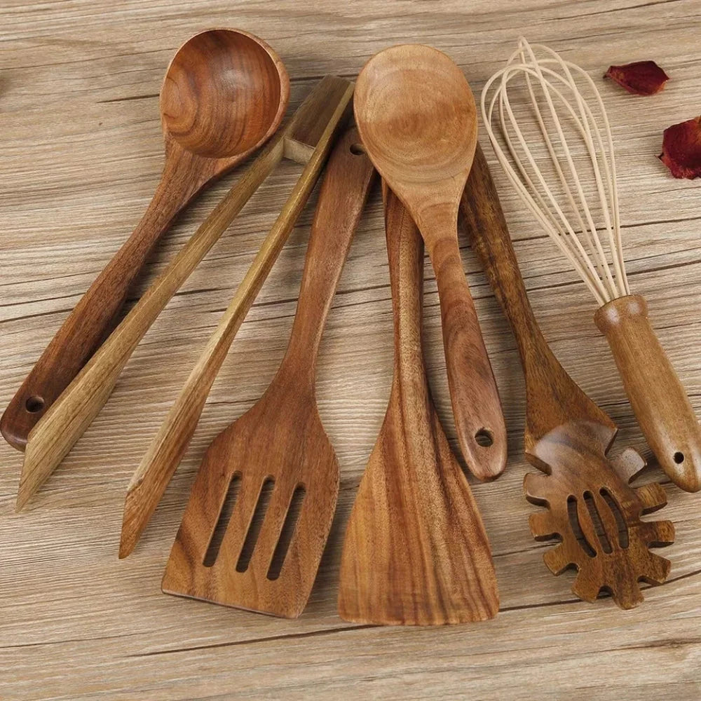 Wooden Utensil Set | Premium Wood & Cookware-Safe | 7-Piece Set