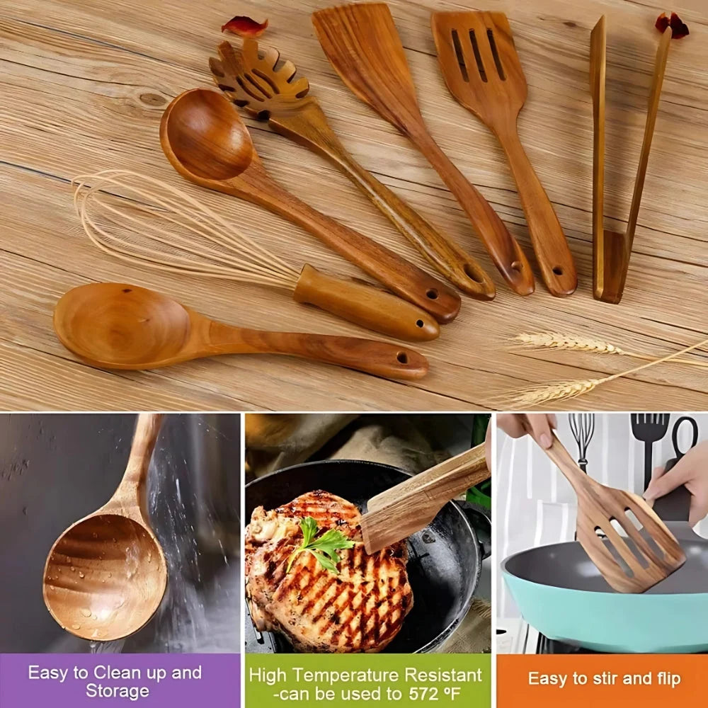 Wooden Utensil Set | Premium Wood & Cookware-Safe | 7-Piece Set