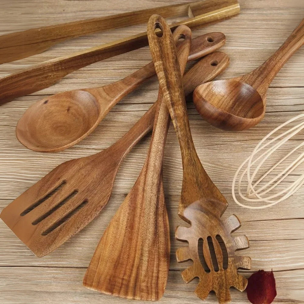 Wooden Utensil Set | Premium Wood & Cookware-Safe | 7-Piece Set
