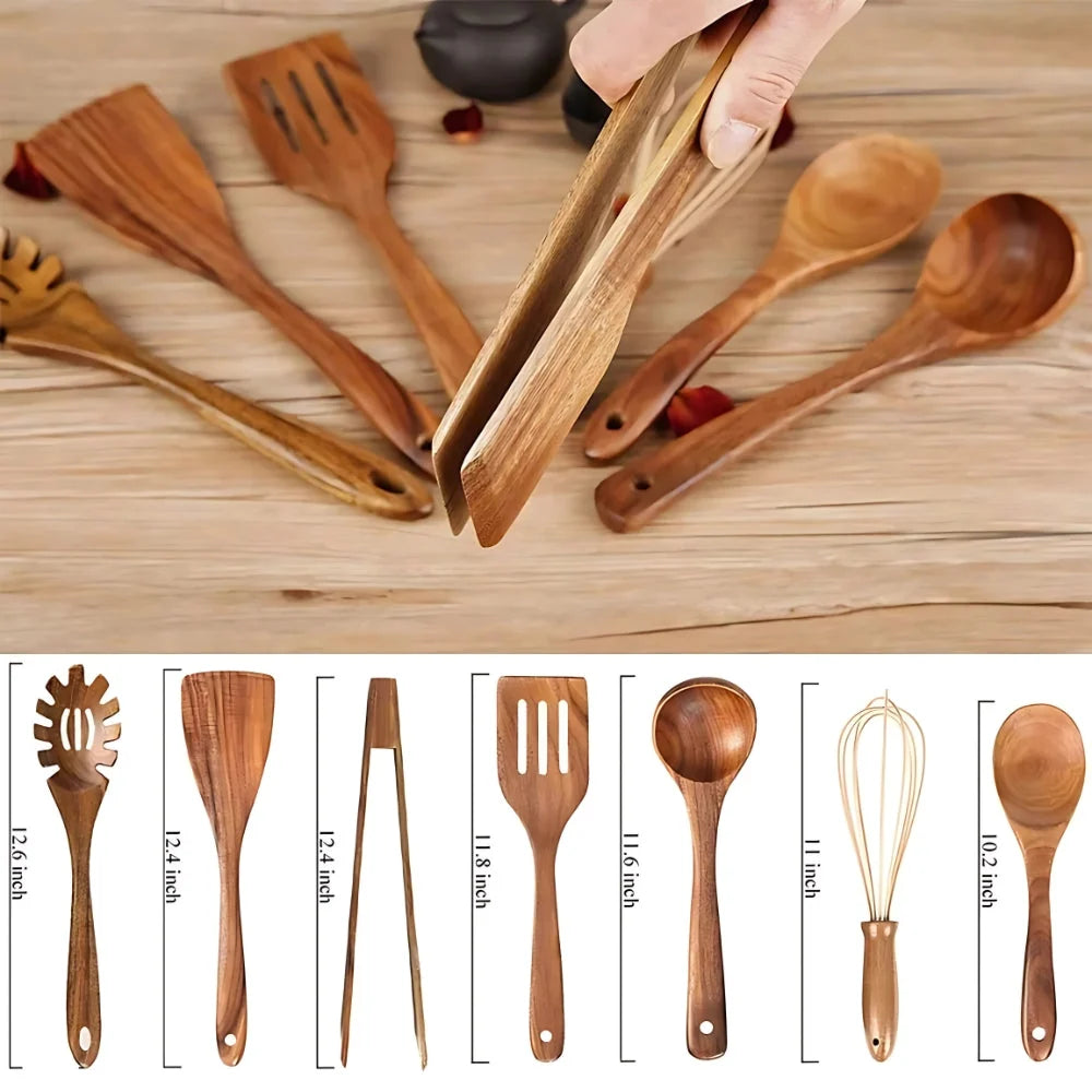 Wooden Utensil Set | Premium Wood & Cookware-Safe | 7-Piece Set