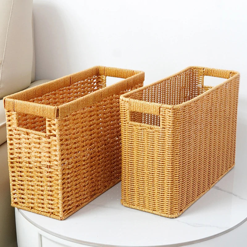Woven Storage Basket | Handwoven Natural Finish & Built-In Handles | 38 x 15 x 26 cm