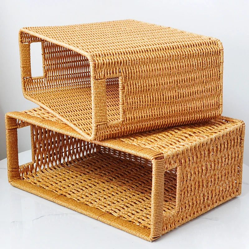 Woven Storage Basket | Handwoven Natural Finish & Built-In Handles | 38 x 15 x 26 cm
