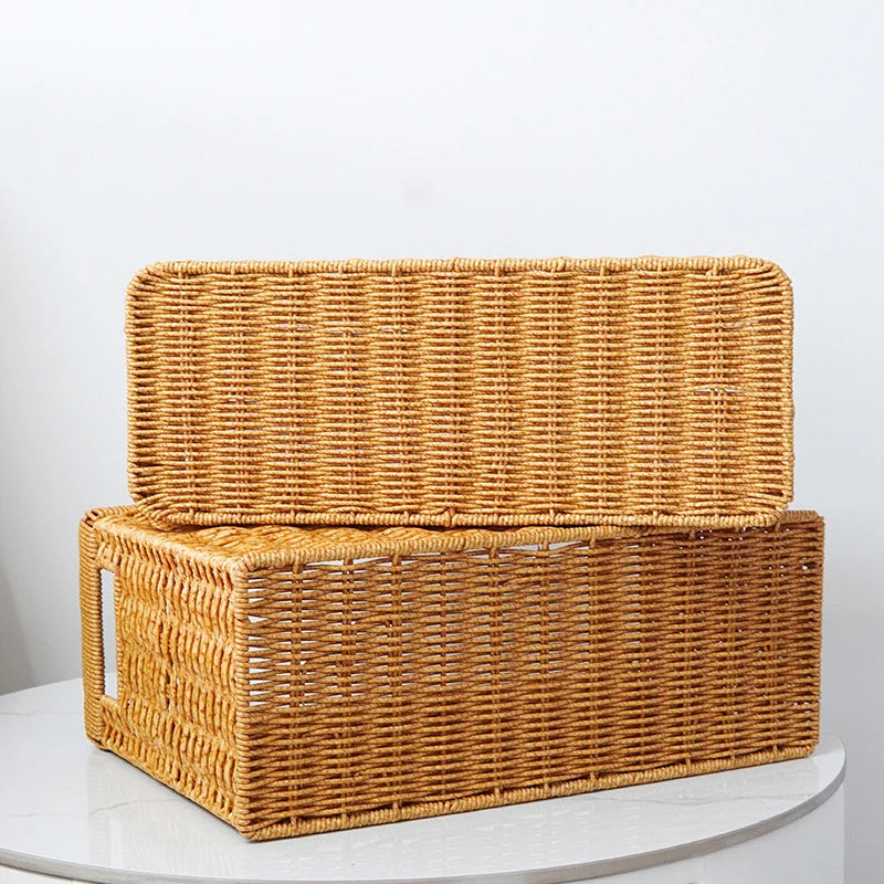 Woven Storage Basket | Handwoven Natural Finish & Built-In Handles | 38 x 15 x 26 cm