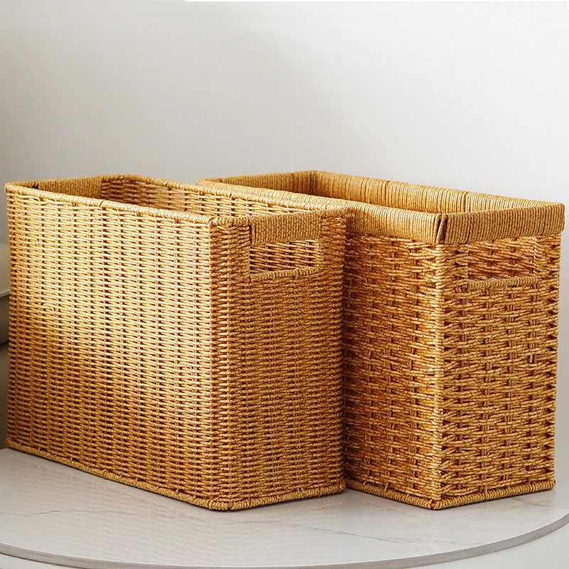 Woven Storage Basket | Handwoven Natural Finish & Built-In Handles | 38 x 15 x 26 cm