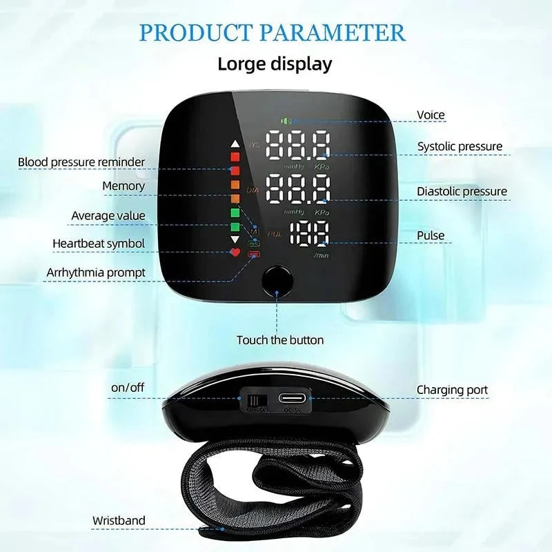 Wrist Blood Pressure Monitor | Voice Alerts & Large LCD