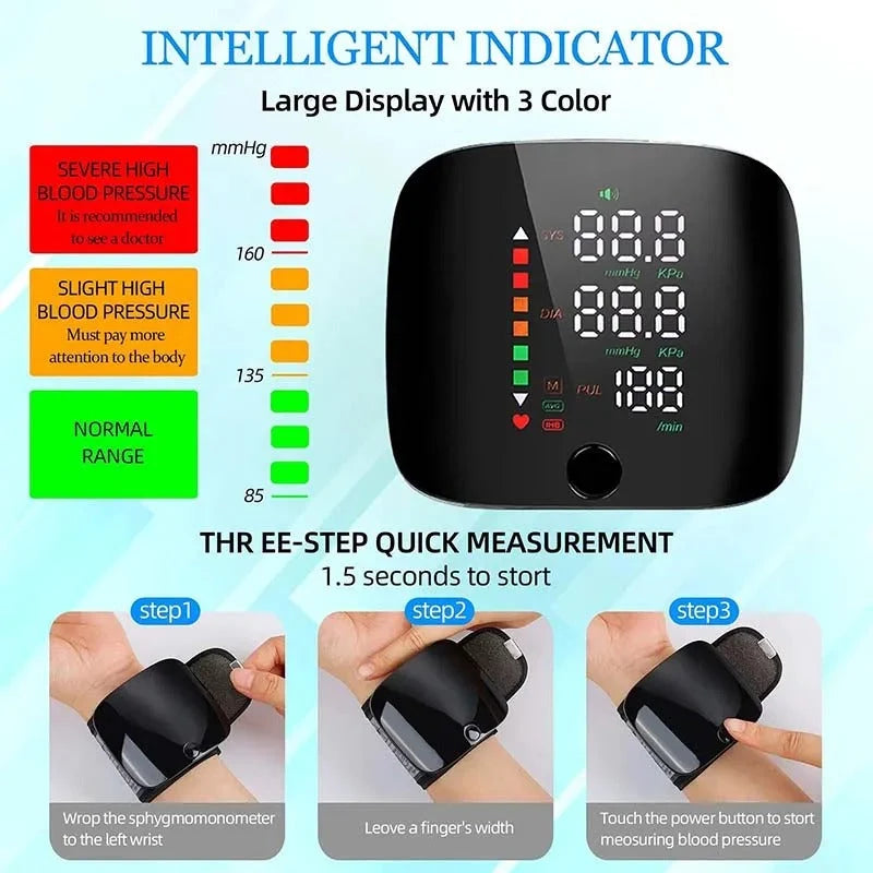 Wrist Blood Pressure Monitor | Voice Alerts & Large LCD